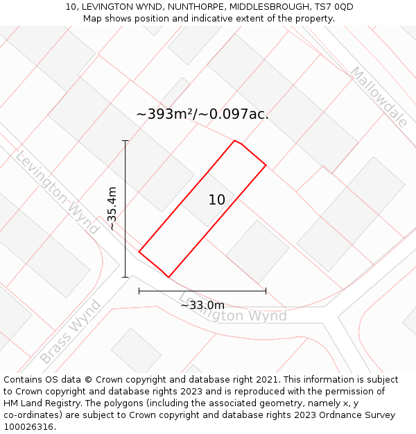 10, LEVINGTON WYND, NUNTHORPE, MIDDLESBROUGH, TS7 0QD: Plot and title map