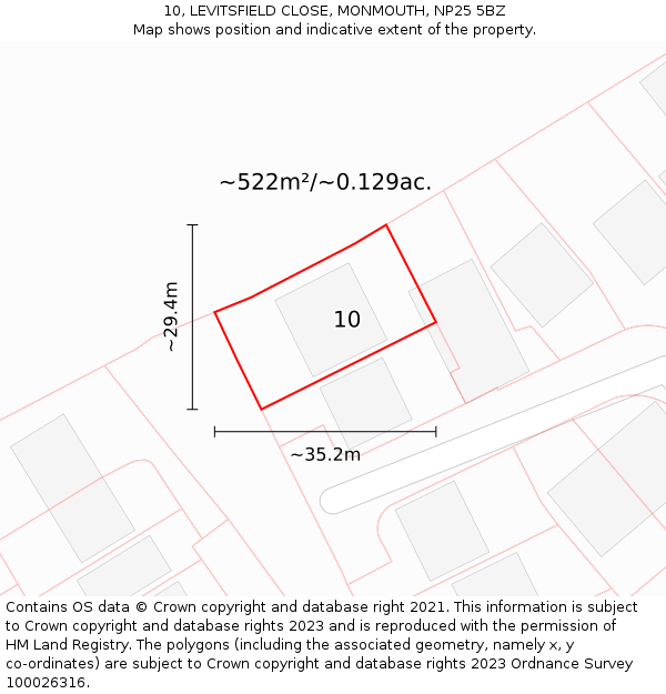 10, LEVITSFIELD CLOSE, MONMOUTH, NP25 5BZ: Plot and title map