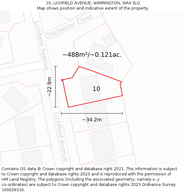 10, LICHFIELD AVENUE, WARRINGTON, WA4 3LG: Plot and title map