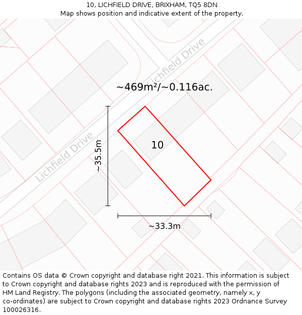 10, LICHFIELD DRIVE, BRIXHAM, TQ5 8DN: Plot and title map