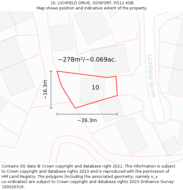 10, LICHFIELD DRIVE, GOSPORT, PO12 4GB: Plot and title map