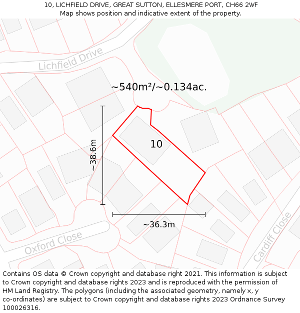 10, LICHFIELD DRIVE, GREAT SUTTON, ELLESMERE PORT, CH66 2WF: Plot and title map