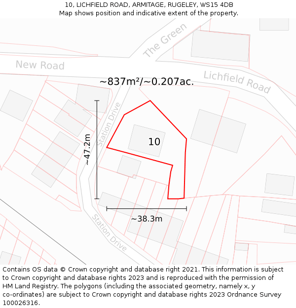 10, LICHFIELD ROAD, ARMITAGE, RUGELEY, WS15 4DB: Plot and title map