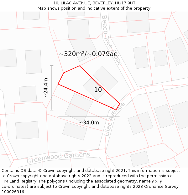 10, LILAC AVENUE, BEVERLEY, HU17 9UT: Plot and title map