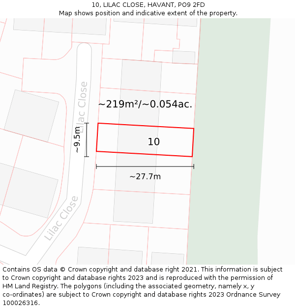 10, LILAC CLOSE, HAVANT, PO9 2FD: Plot and title map