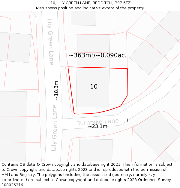 10, LILY GREEN LANE, REDDITCH, B97 6TZ: Plot and title map