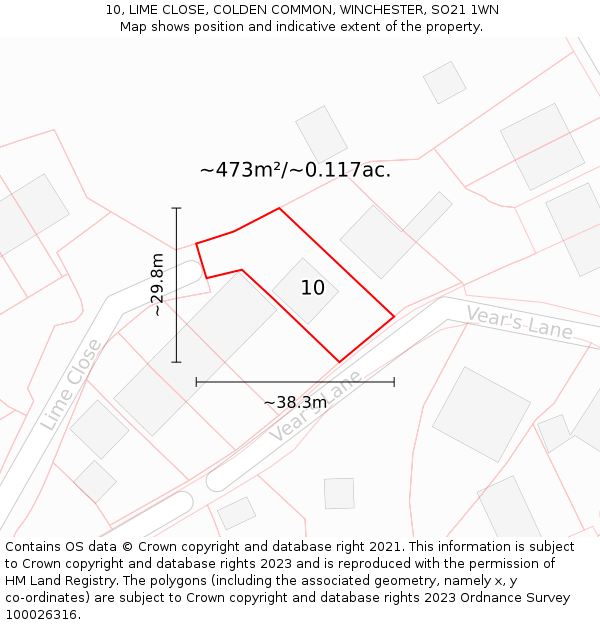 10, LIME CLOSE, COLDEN COMMON, WINCHESTER, SO21 1WN: Plot and title map