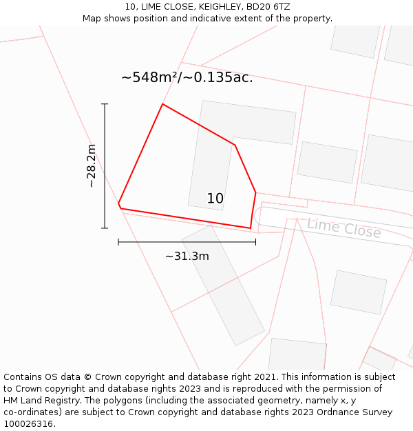 10, LIME CLOSE, KEIGHLEY, BD20 6TZ: Plot and title map