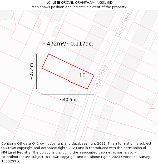 10, LIME GROVE, GRANTHAM, NG31 9JD: Plot and title map