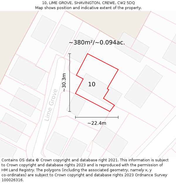 10, LIME GROVE, SHAVINGTON, CREWE, CW2 5DQ: Plot and title map