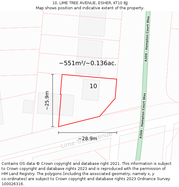 10, LIME TREE AVENUE, ESHER, KT10 8JJ: Plot and title map