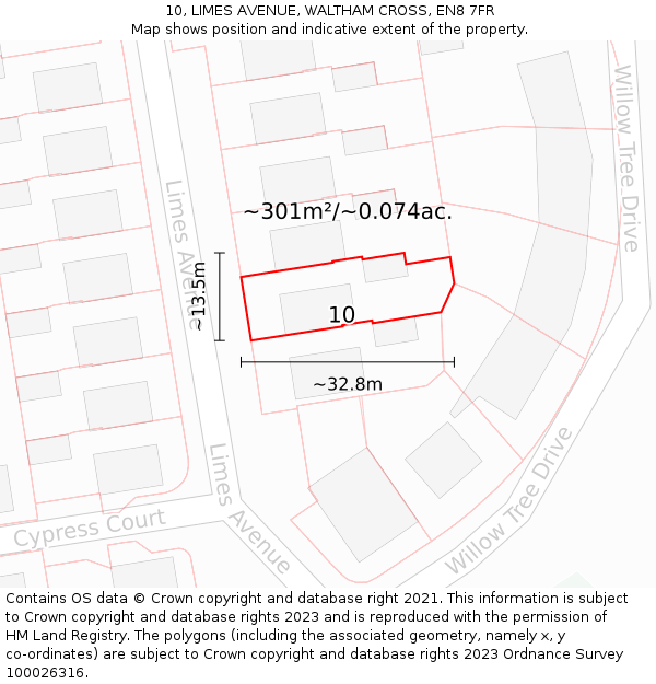 10, LIMES AVENUE, WALTHAM CROSS, EN8 7FR: Plot and title map