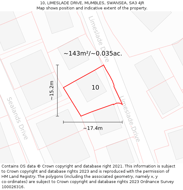 10, LIMESLADE DRIVE, MUMBLES, SWANSEA, SA3 4JR: Plot and title map