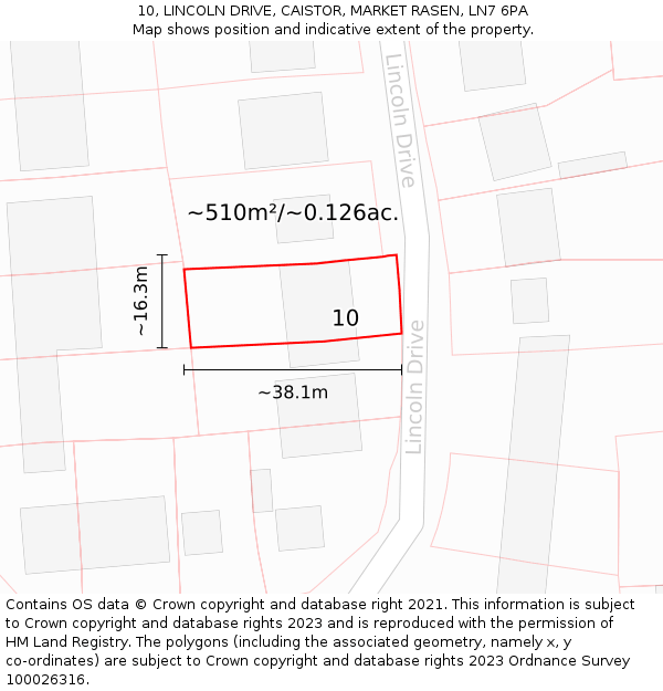 10, LINCOLN DRIVE, CAISTOR, MARKET RASEN, LN7 6PA: Plot and title map