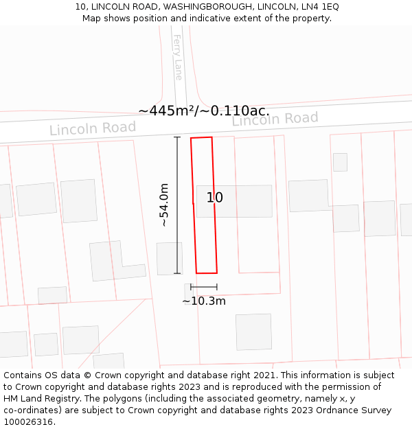 10, LINCOLN ROAD, WASHINGBOROUGH, LINCOLN, LN4 1EQ: Plot and title map