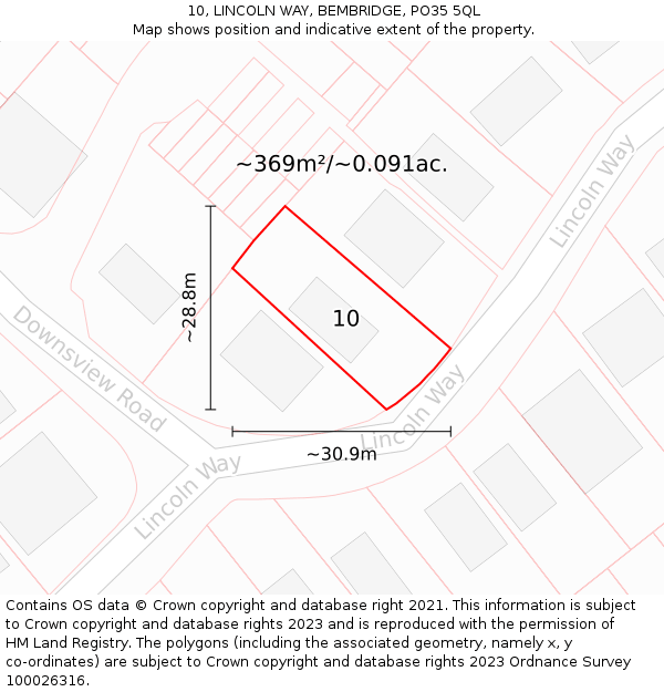 10, LINCOLN WAY, BEMBRIDGE, PO35 5QL: Plot and title map