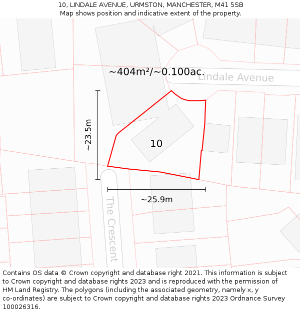 10, LINDALE AVENUE, URMSTON, MANCHESTER, M41 5SB: Plot and title map