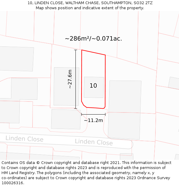 10, LINDEN CLOSE, WALTHAM CHASE, SOUTHAMPTON, SO32 2TZ: Plot and title map