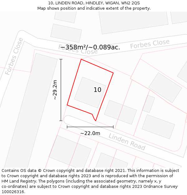 10, LINDEN ROAD, HINDLEY, WIGAN, WN2 2QS: Plot and title map