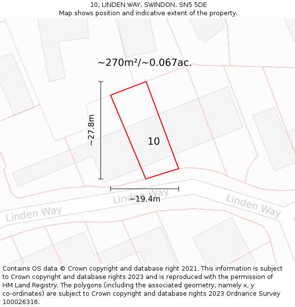 10, LINDEN WAY, SWINDON, SN5 5DE: Plot and title map