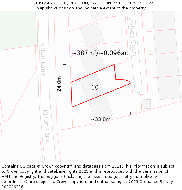 10, LINDSEY COURT, BROTTON, SALTBURN-BY-THE-SEA, TS12 2XJ: Plot and title map