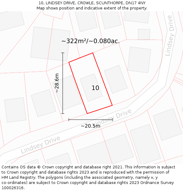 10, LINDSEY DRIVE, CROWLE, SCUNTHORPE, DN17 4NY: Plot and title map