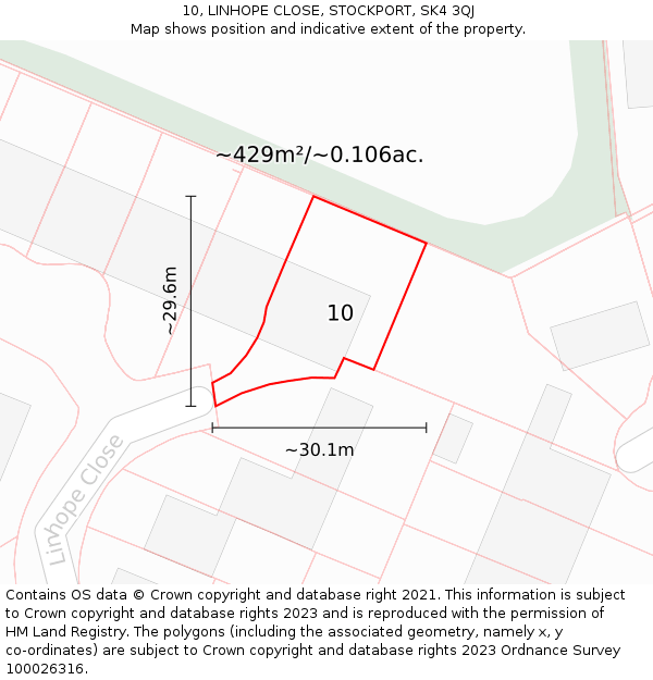 10, LINHOPE CLOSE, STOCKPORT, SK4 3QJ: Plot and title map