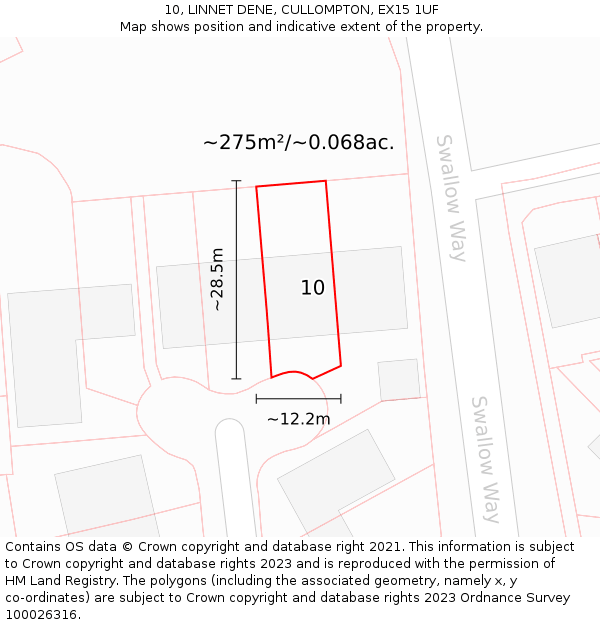 10, LINNET DENE, CULLOMPTON, EX15 1UF: Plot and title map