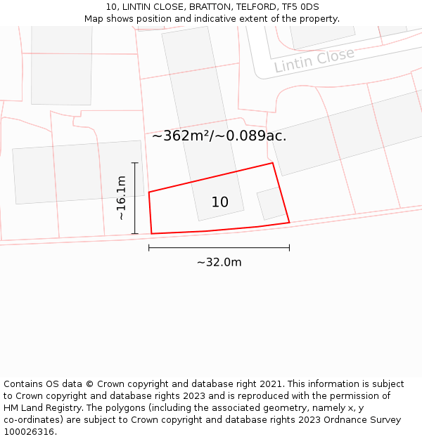 10, LINTIN CLOSE, BRATTON, TELFORD, TF5 0DS: Plot and title map