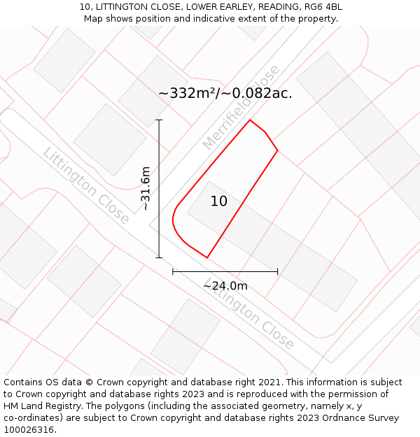 10, LITTINGTON CLOSE, LOWER EARLEY, READING, RG6 4BL: Plot and title map