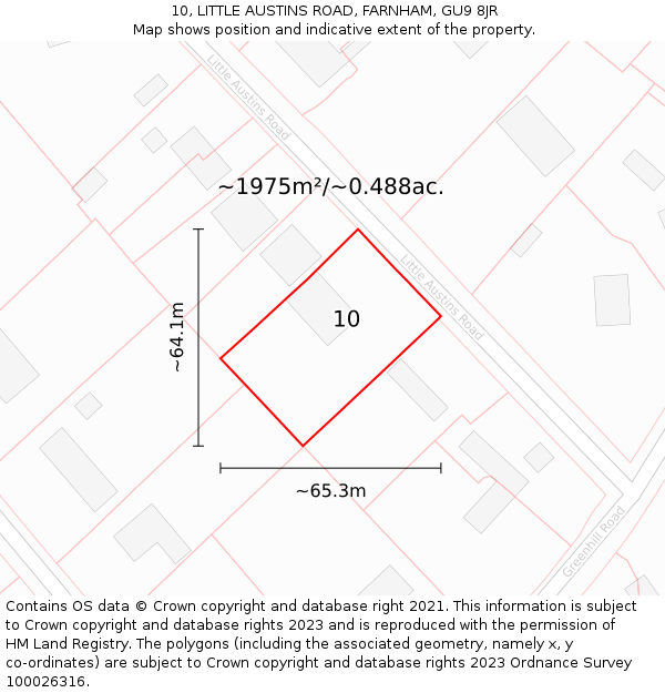 10, LITTLE AUSTINS ROAD, FARNHAM, GU9 8JR: Plot and title map