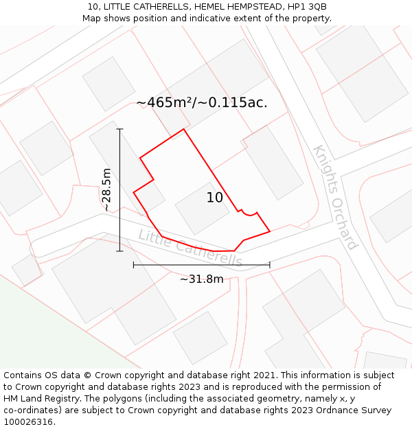 10, LITTLE CATHERELLS, HEMEL HEMPSTEAD, HP1 3QB: Plot and title map