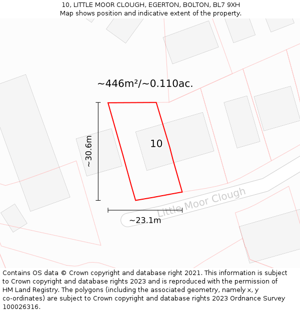 10, LITTLE MOOR CLOUGH, EGERTON, BOLTON, BL7 9XH: Plot and title map