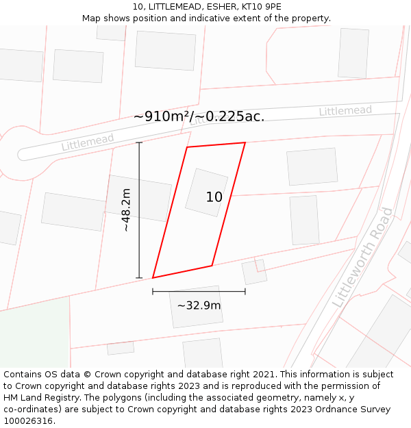 10, LITTLEMEAD, ESHER, KT10 9PE: Plot and title map