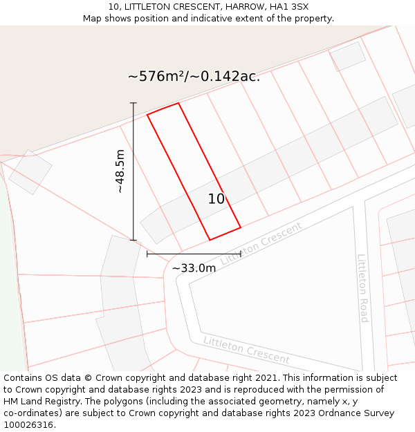 10, LITTLETON CRESCENT, HARROW, HA1 3SX: Plot and title map