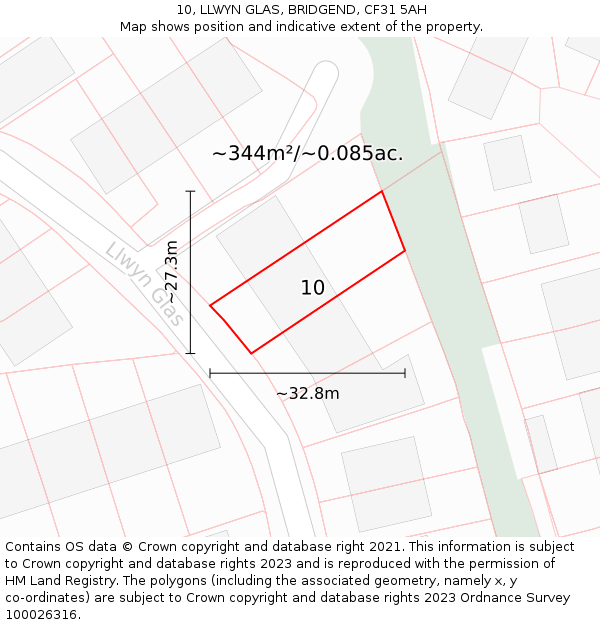 10, LLWYN GLAS, BRIDGEND, CF31 5AH: Plot and title map