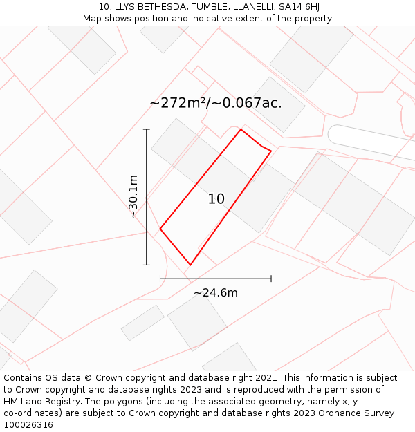 10, LLYS BETHESDA, TUMBLE, LLANELLI, SA14 6HJ: Plot and title map