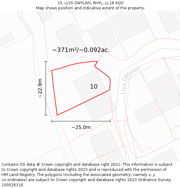 10, LLYS GWYLAN, RHYL, LL18 4QD: Plot and title map