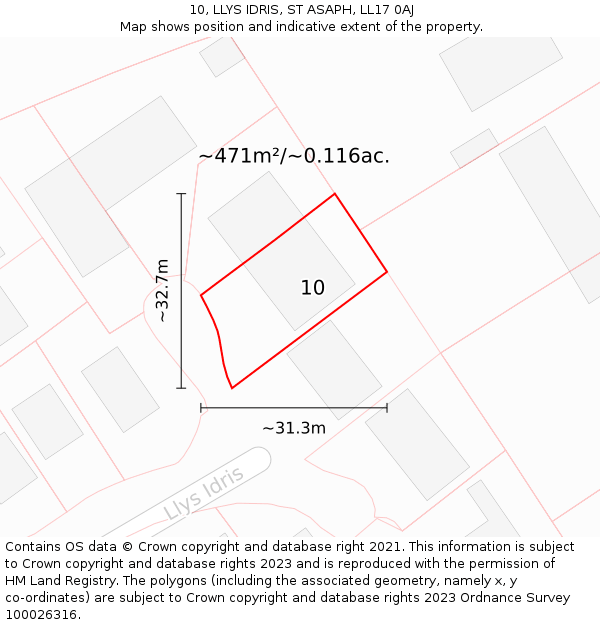 10, LLYS IDRIS, ST ASAPH, LL17 0AJ: Plot and title map