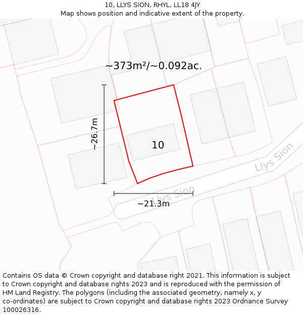 10, LLYS SION, RHYL, LL18 4JY: Plot and title map