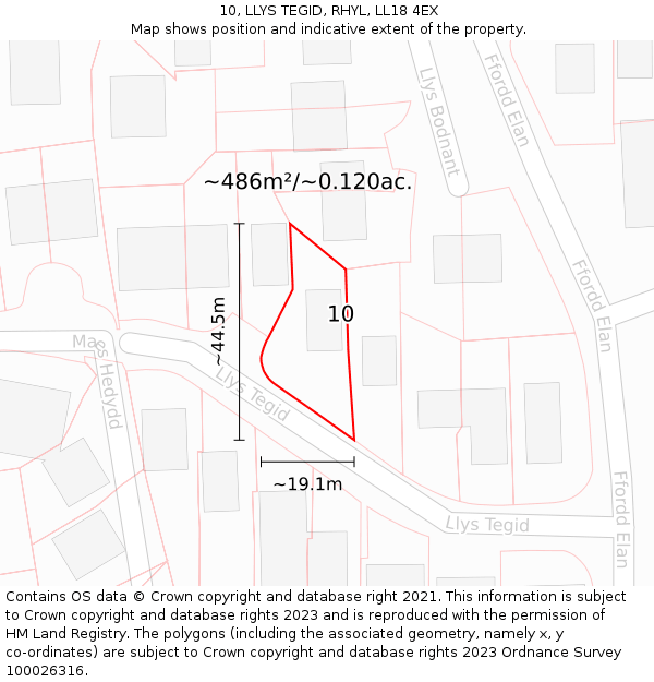 10, LLYS TEGID, RHYL, LL18 4EX: Plot and title map