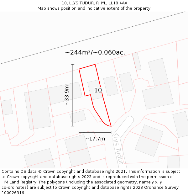 10, LLYS TUDUR, RHYL, LL18 4AX: Plot and title map