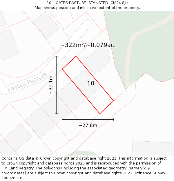 10, LOATES PASTURE, STANSTED, CM24 8JH: Plot and title map