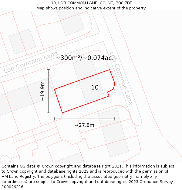 10, LOB COMMON LANE, COLNE, BB8 7BF: Plot and title map