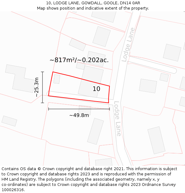 10, LODGE LANE, GOWDALL, GOOLE, DN14 0AR: Plot and title map