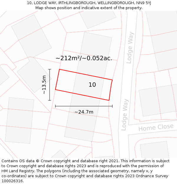 10, LODGE WAY, IRTHLINGBOROUGH, WELLINGBOROUGH, NN9 5YJ: Plot and title map