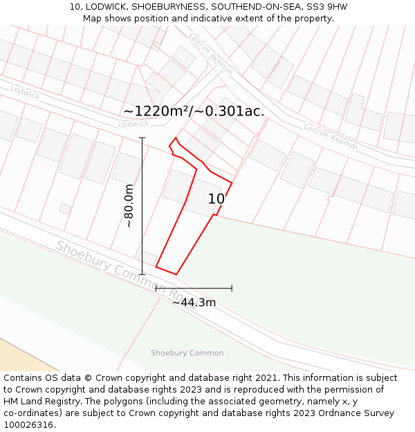 10, LODWICK, SHOEBURYNESS, SOUTHEND-ON-SEA, SS3 9HW: Plot and title map