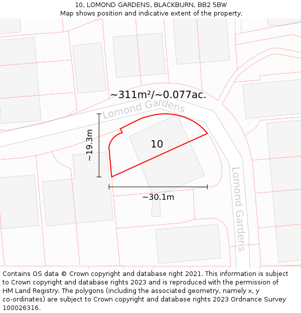 10, LOMOND GARDENS, BLACKBURN, BB2 5BW: Plot and title map