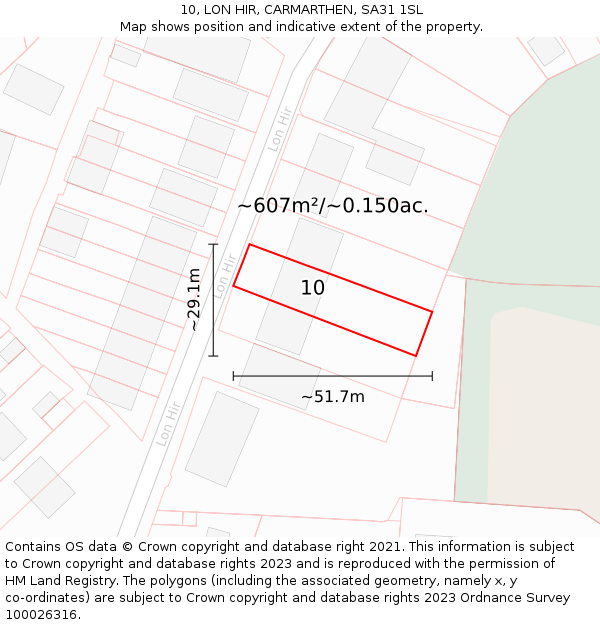 10, LON HIR, CARMARTHEN, SA31 1SL: Plot and title map