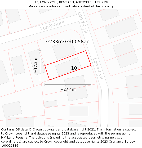 10, LON Y CYLL, PENSARN, ABERGELE, LL22 7RW: Plot and title map